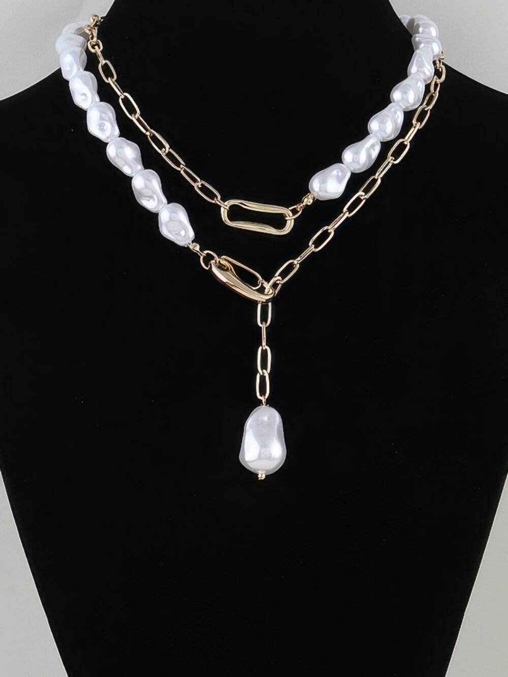 Stone Beaded Chain Clasp Statement Necklace
